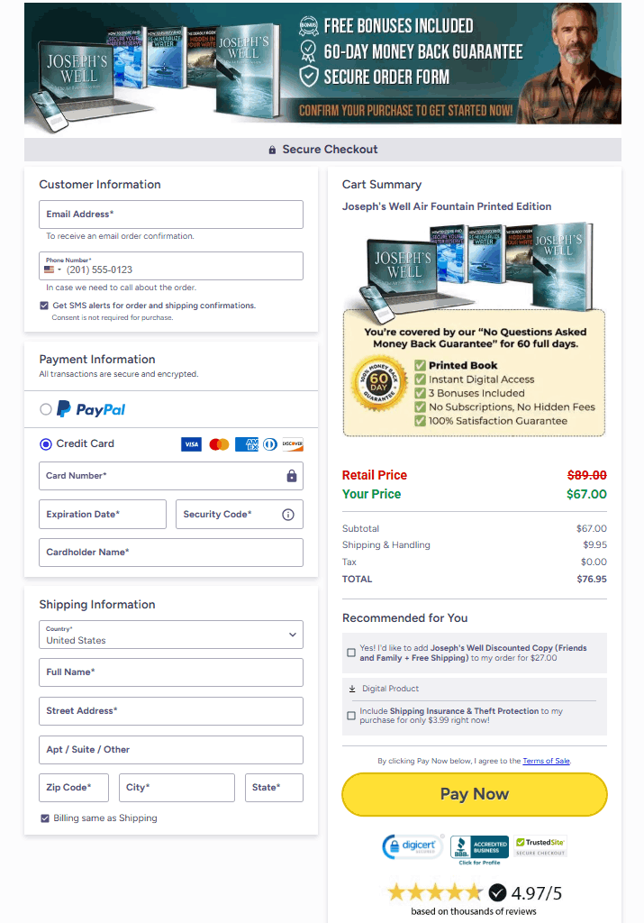 Buy Joseph’s Well now official website secure checkout button